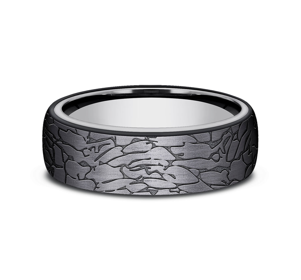 THE AVALON 6.5mm, Comfort fit, Grey Tantalum and Black Titanium, Fractured rock pattern