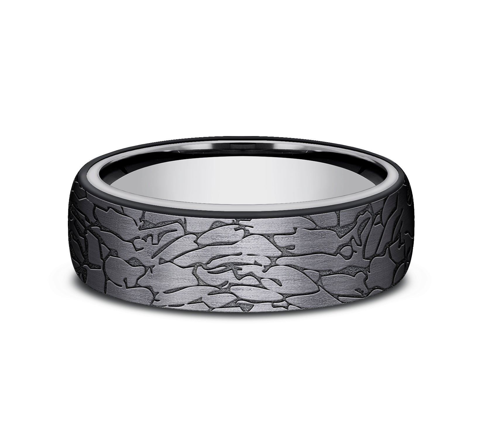 THE AVALON 6.5mm, Comfort fit, Grey Tantalum and Black Titanium, Fractured rock pattern