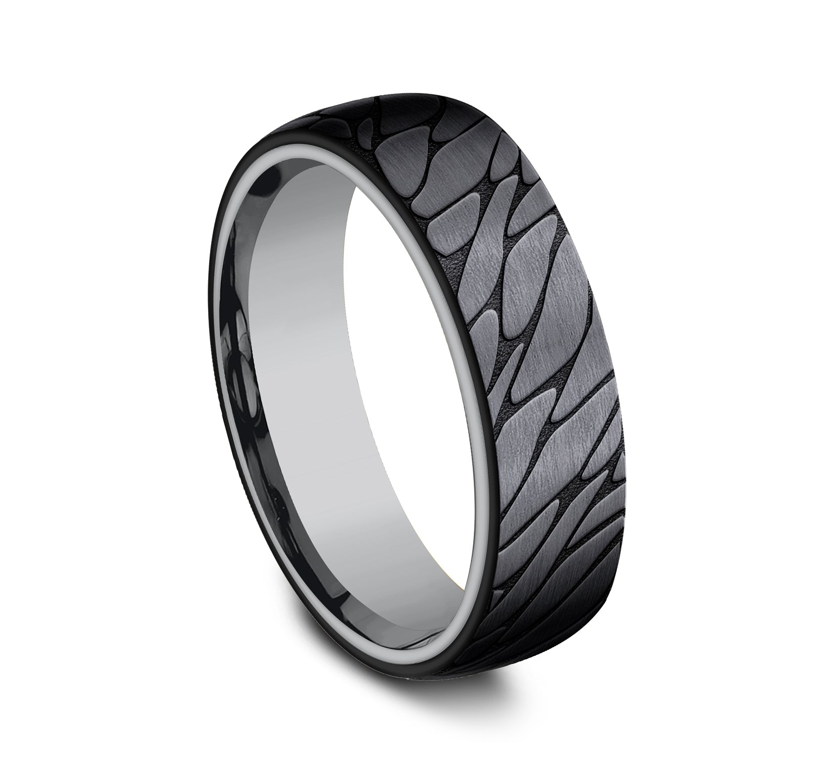 THE GOODMAN 6.5mm, Comfort fit, Grey Tantalum and Black Titanium, Pebble pattern
