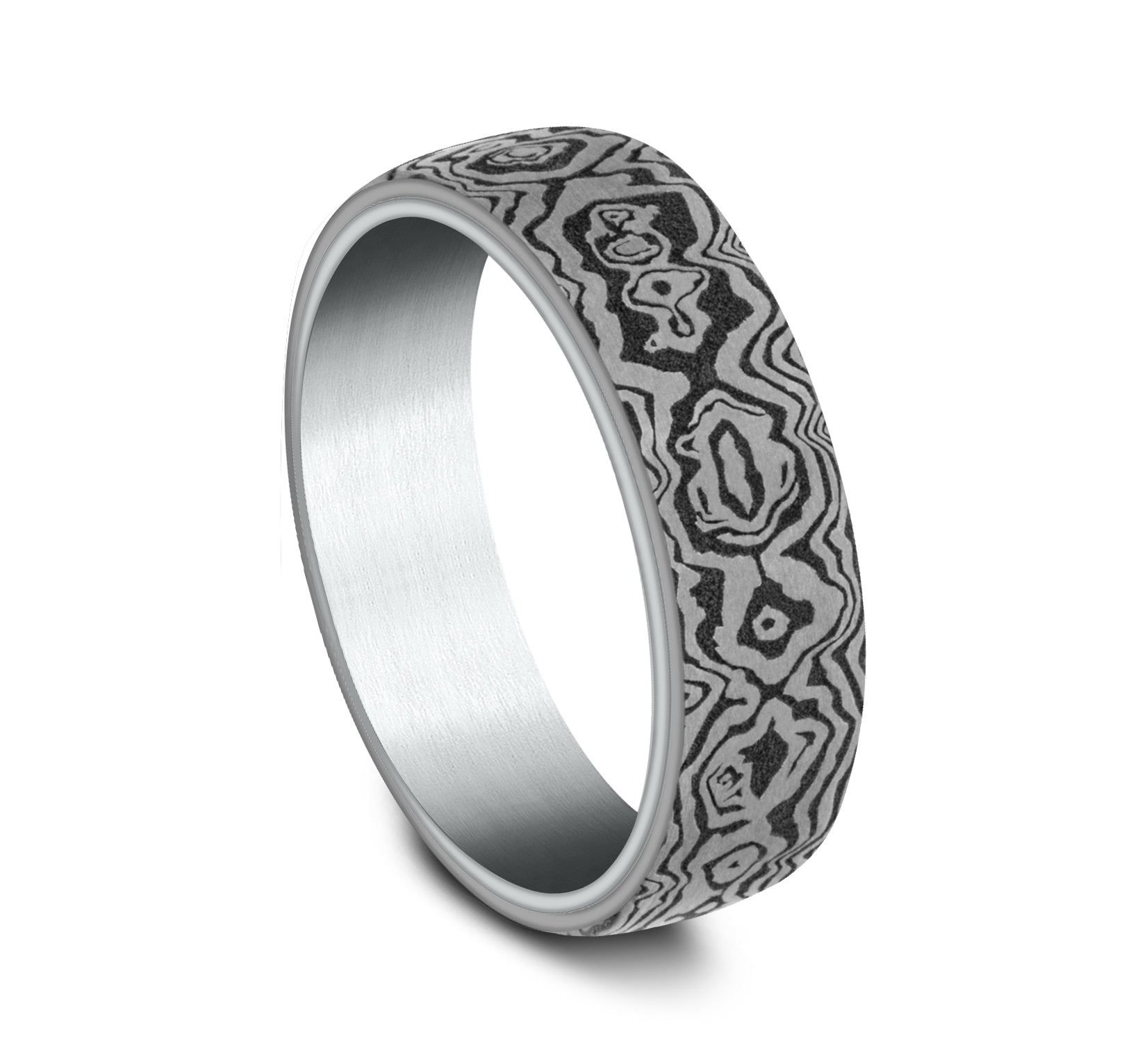 THE SWORD 6.5mm, Comfort fit, 14K White Gold and Grey Tantalum, Unique Tamascus design
