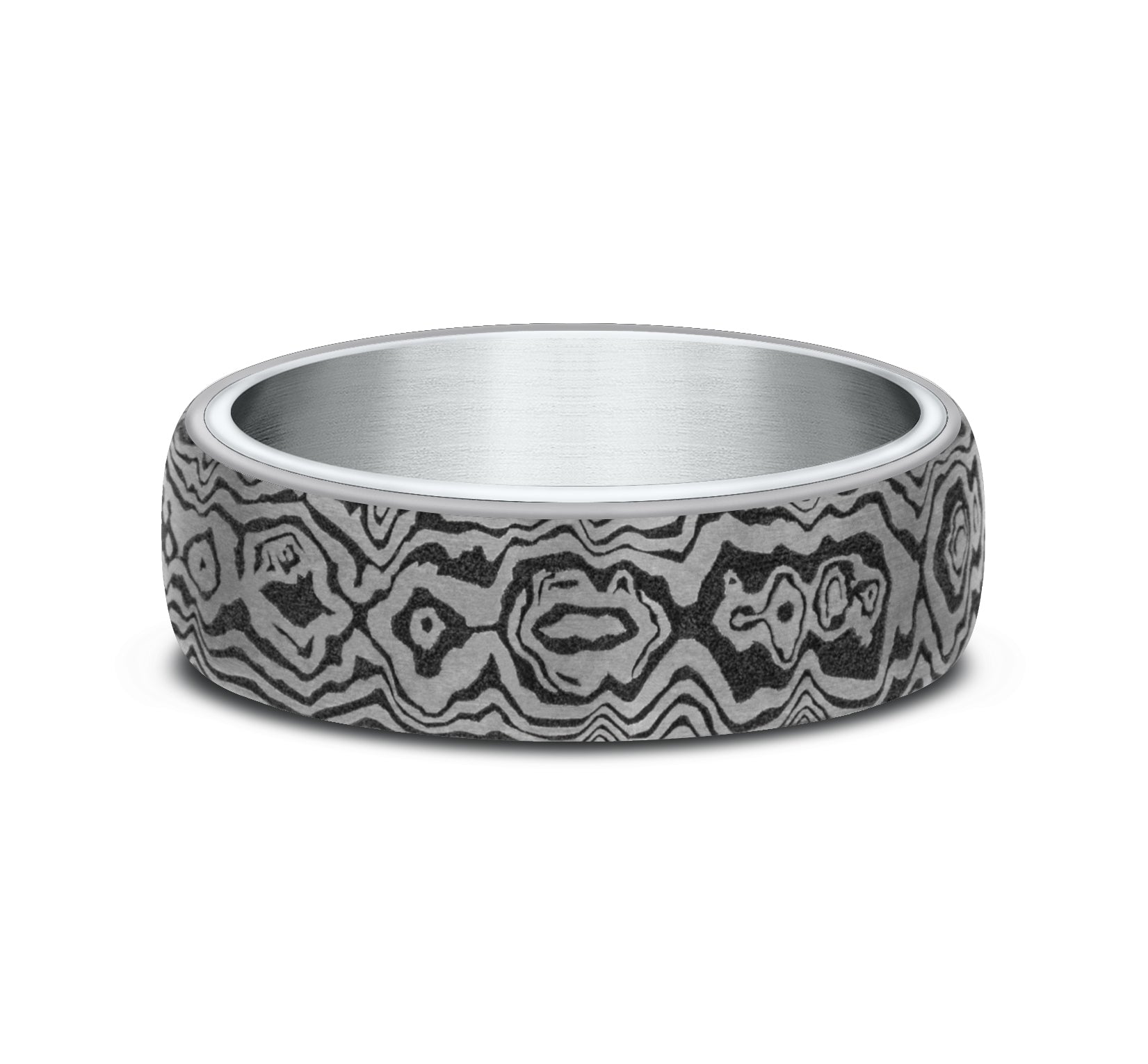 THE SWORD 6.5mm, Comfort fit, 14K White Gold and Grey Tantalum, Unique Tamascus design