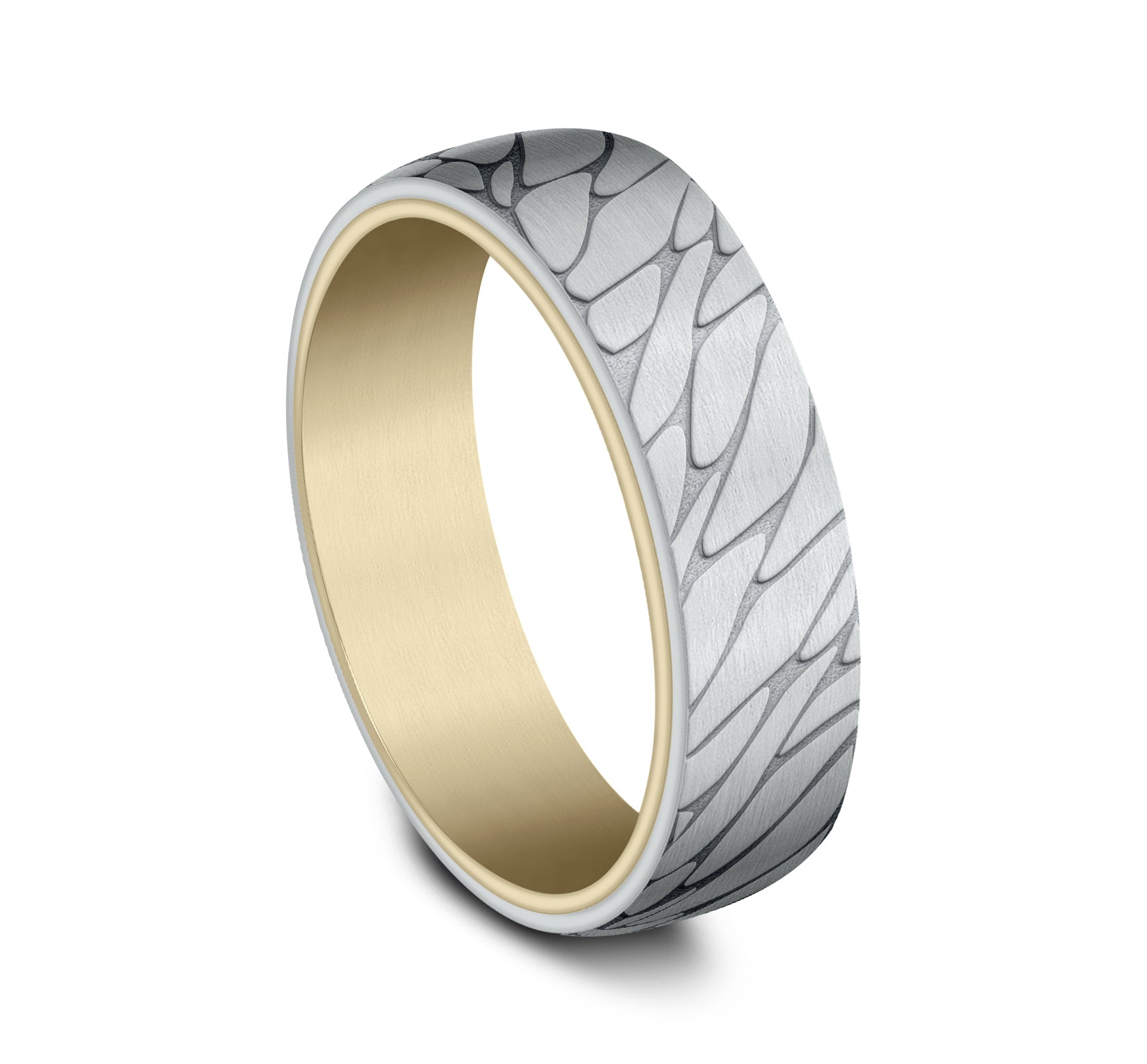 THE GOODMAN 6.5mm, Comfort fit, 14K Yellow and White Gold, Pebble pattern