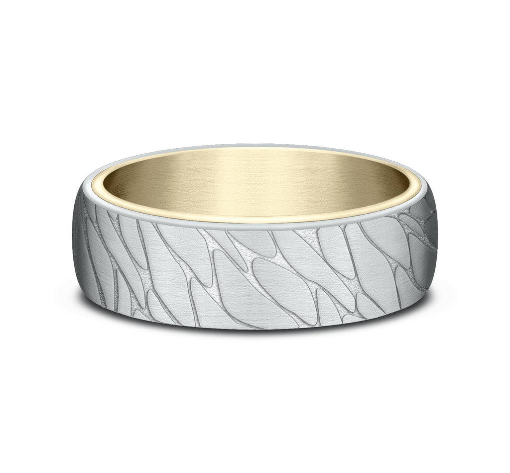 THE GOODMAN 6.5mm, Comfort fit, 14K Yellow and White Gold, Pebble pattern