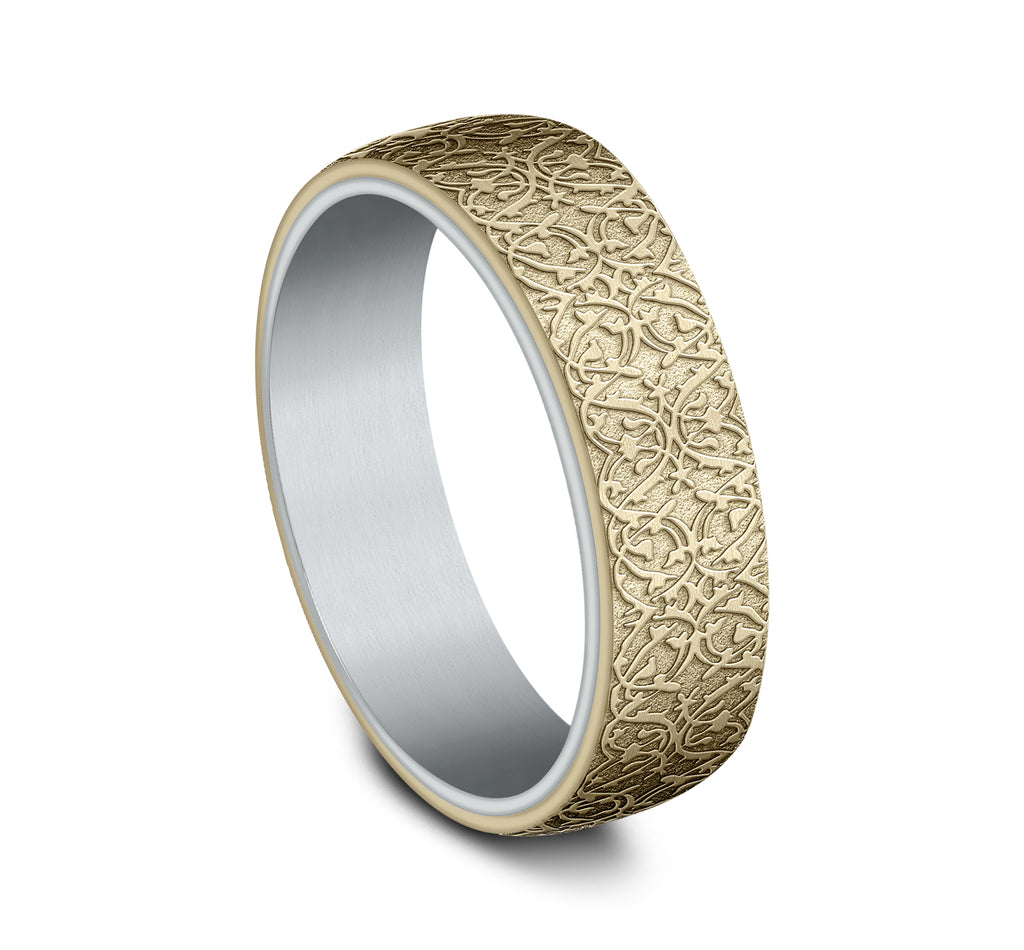 THE SULTAN 6.5mm, Comfort fit, 14K White and Yellow Gold, Ottoman pattern