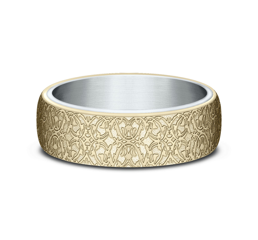 THE SULTAN 6.5mm, Comfort fit, 14K White and Yellow Gold, Ottoman pattern