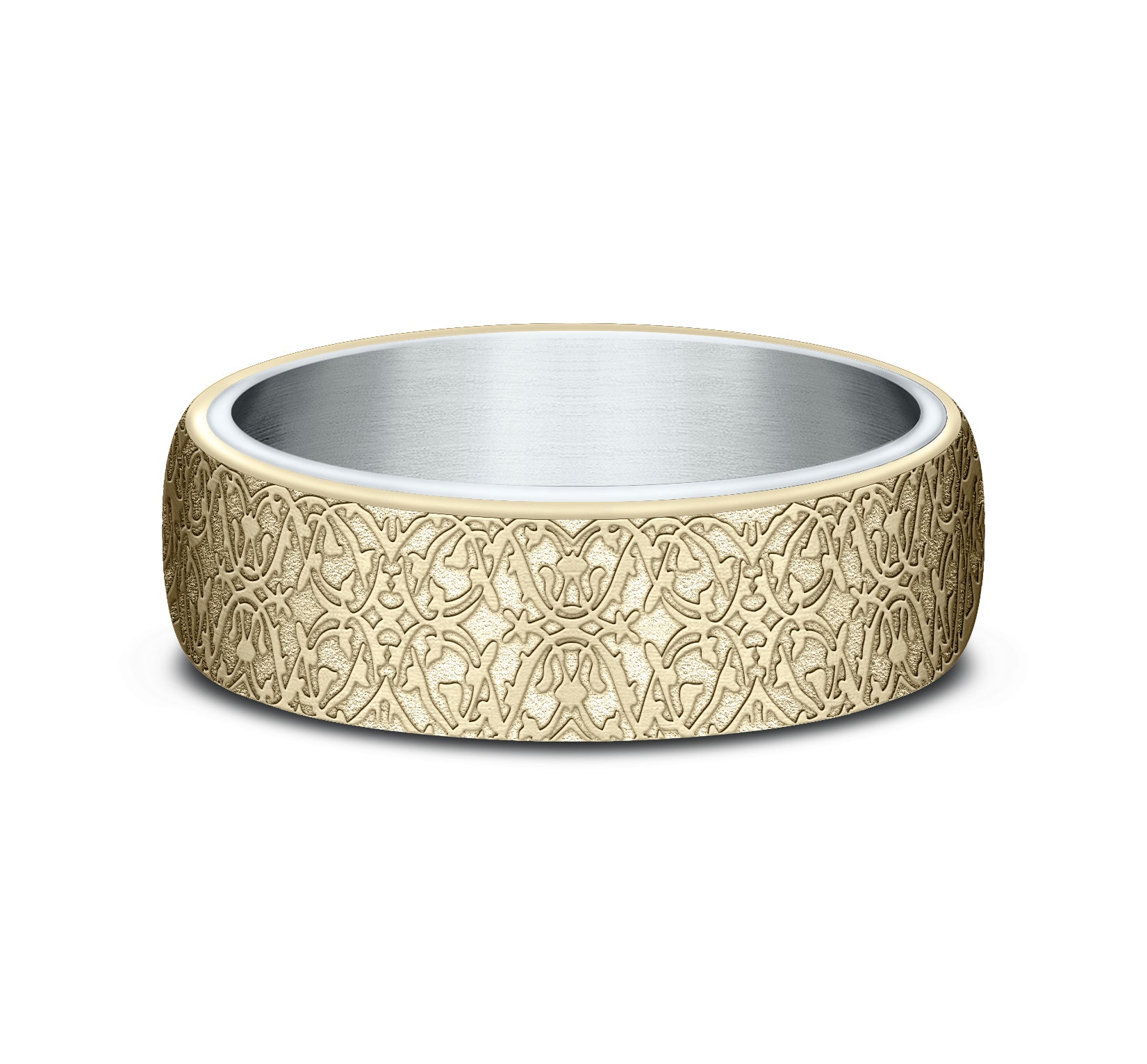 THE SULTAN 6.5mm, Comfort fit, 14K White and Yellow Gold, Ottoman pattern