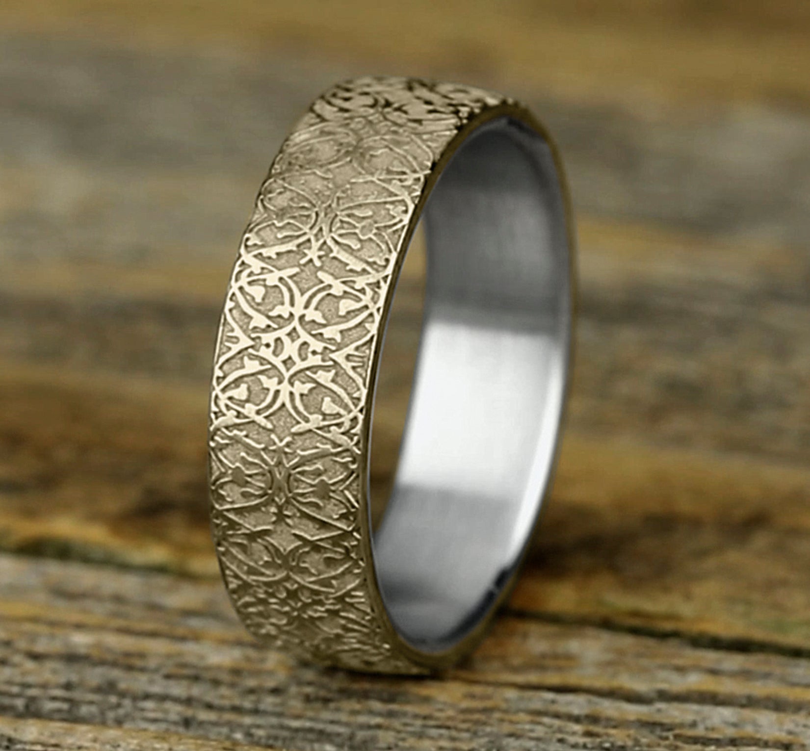THE SULTAN 6.5mm, Comfort fit, 14K White and Yellow Gold, Ottoman pattern