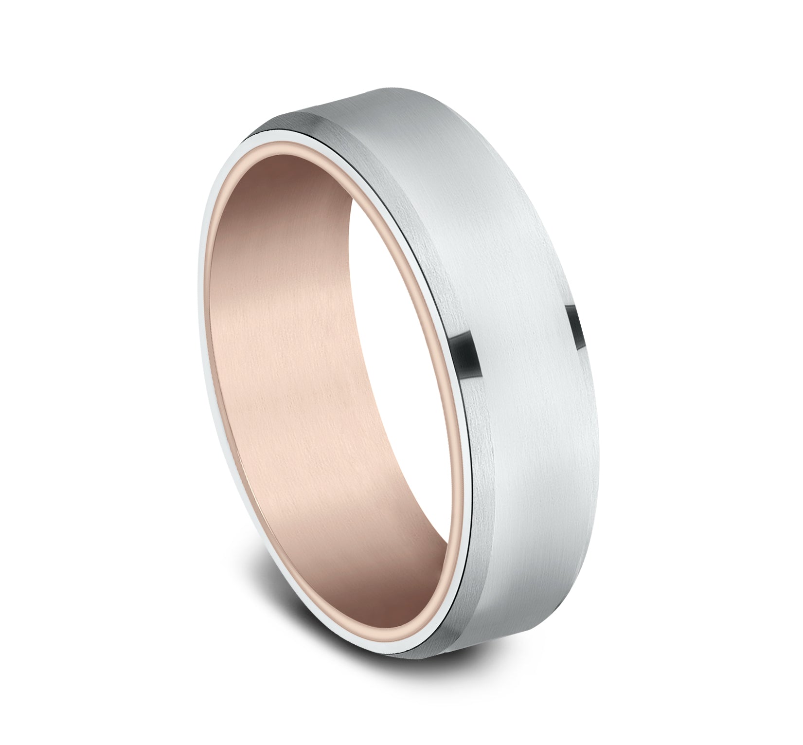 THE NOBLEMAN 6.5mm, Comfort fit, 14K Rose and White Gold, Satin finish,Â slightly beveled edges
