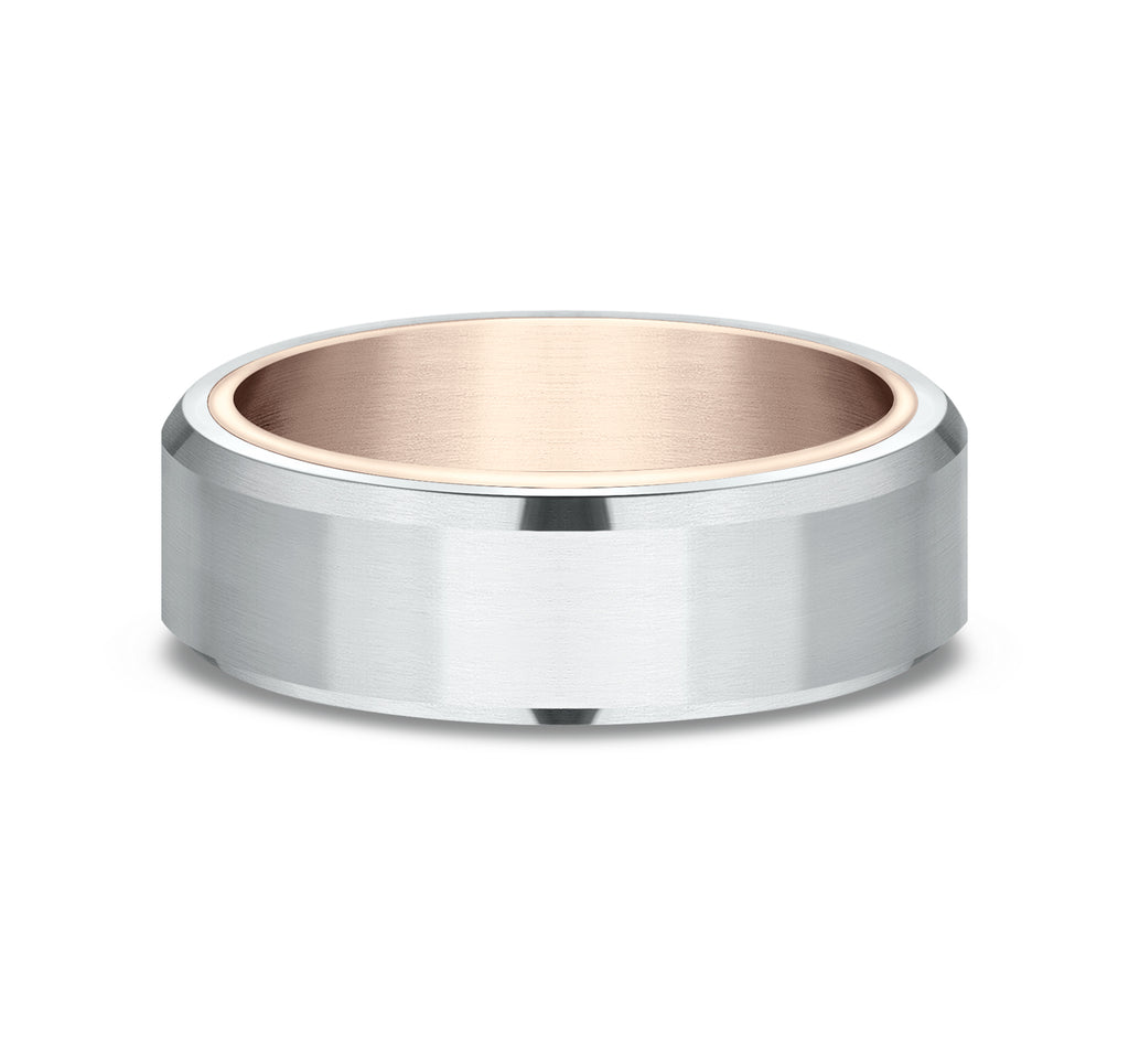 THE NOBLEMAN 6.5mm, Comfort fit, 14K Rose and White Gold, Satin finish,Â slightly beveled edges