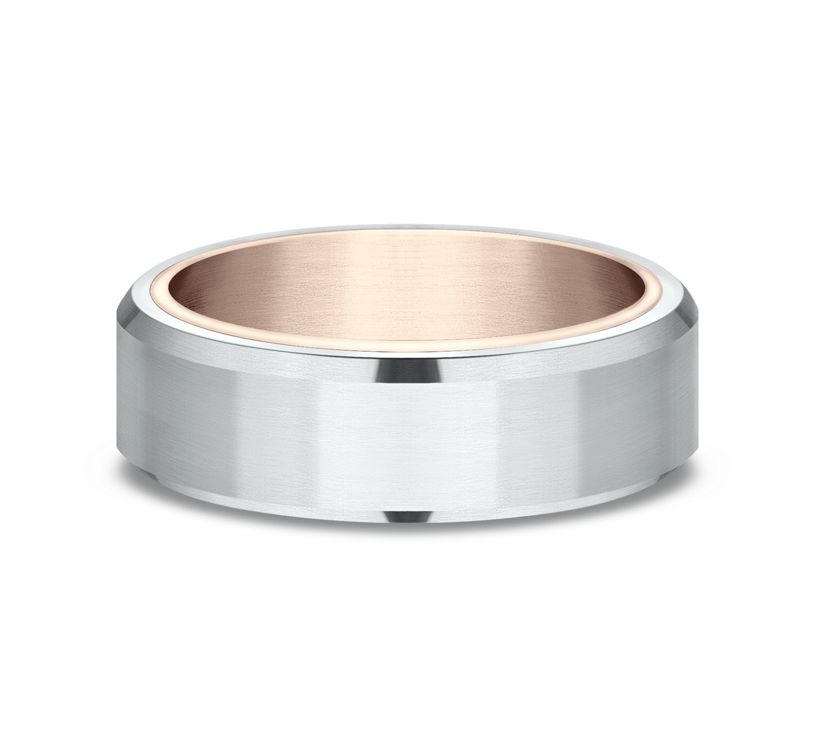 THE NOBLEMAN 6.5mm, Comfort fit, 14K Rose and White Gold, Satin finish,Â slightly beveled edges