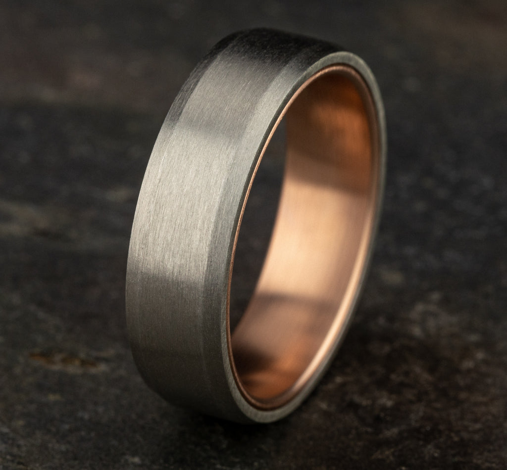 THE NOBLEMAN 6.5mm, Comfort fit, 14K Rose and White Gold, Satin finish,Â slightly beveled edges