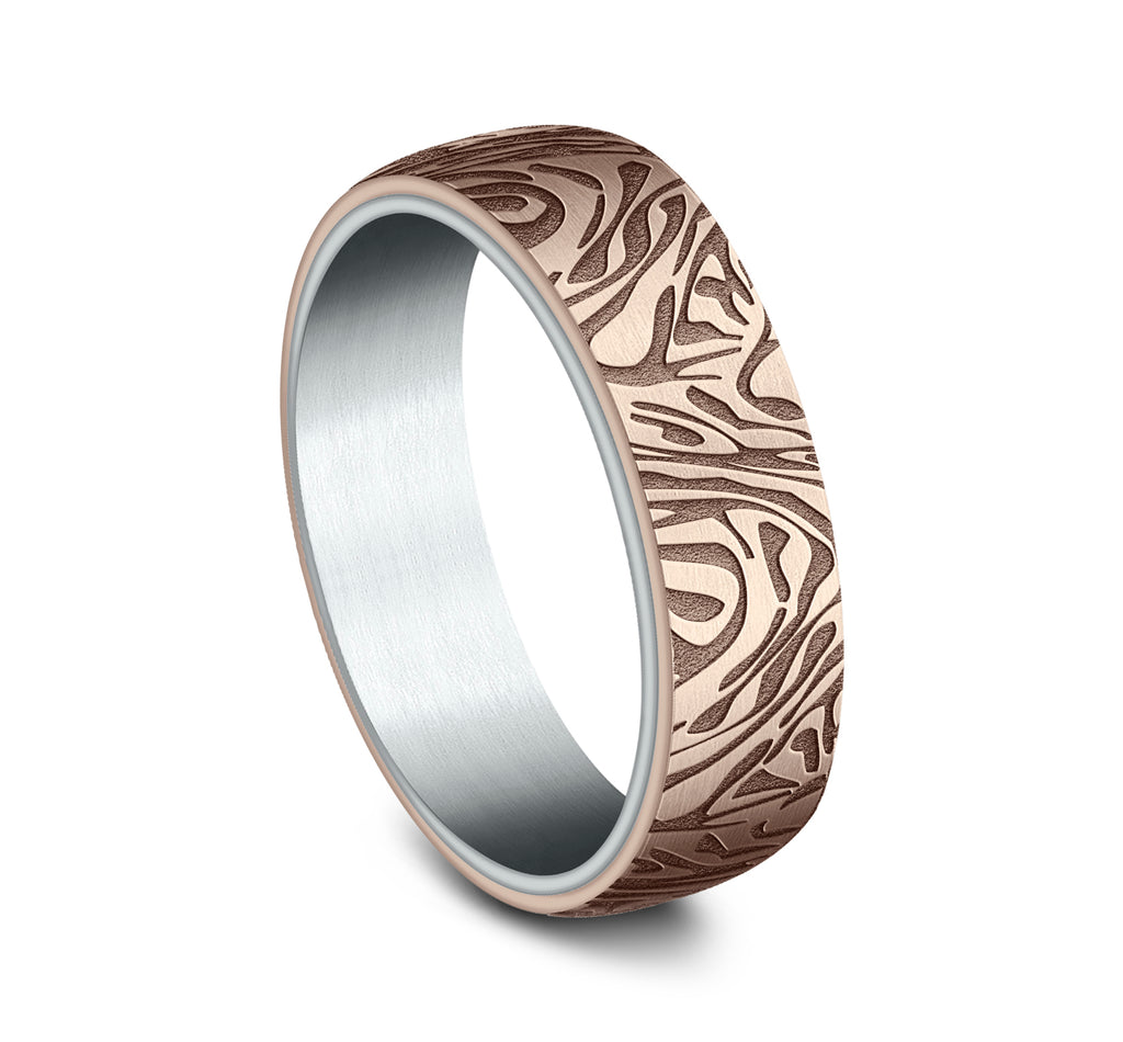 THE IMPERIAL 6.5mm, Comfort fit, 14K White and Rose Gold, Faux mokume pattern