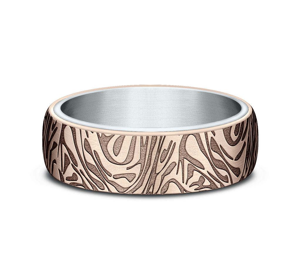 THE IMPERIAL 6.5mm, Comfort fit, 14K White and Rose Gold, Faux mokume pattern