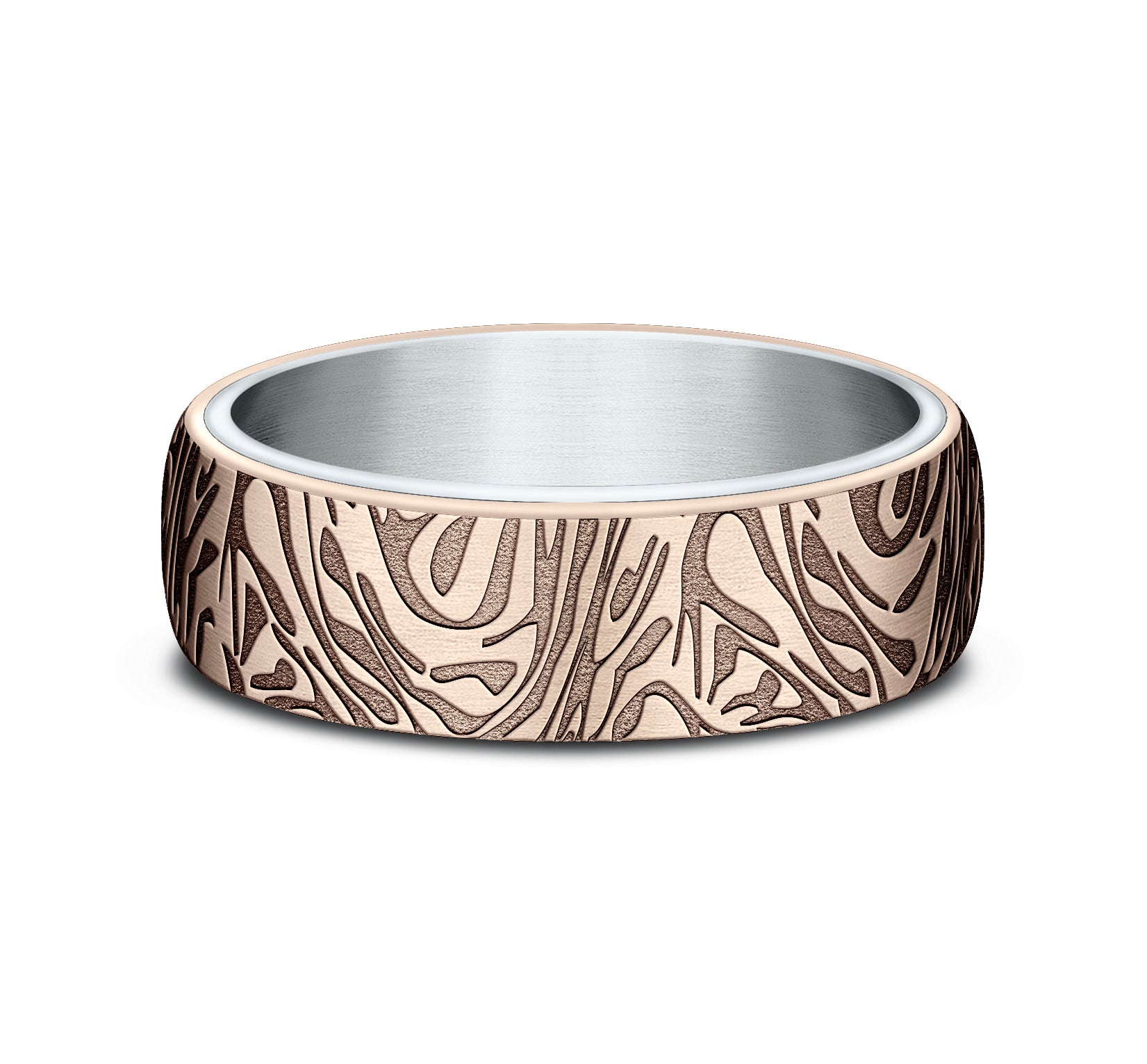 THE IMPERIAL 6.5mm, Comfort fit, 14K White and Rose Gold, Faux mokume pattern