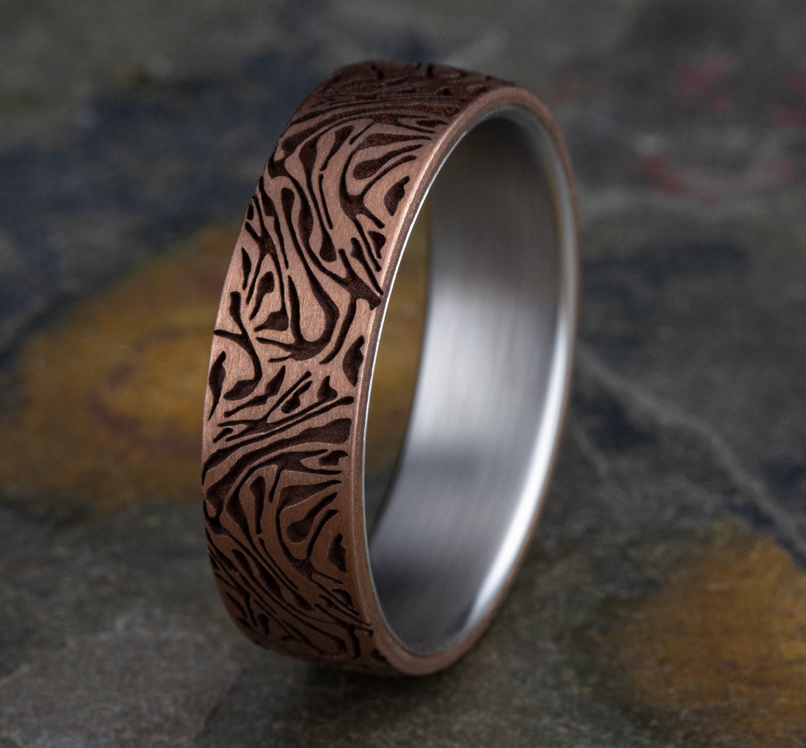 THE IMPERIAL 6.5mm, Comfort fit, 14K White and Rose Gold, Faux mokume pattern