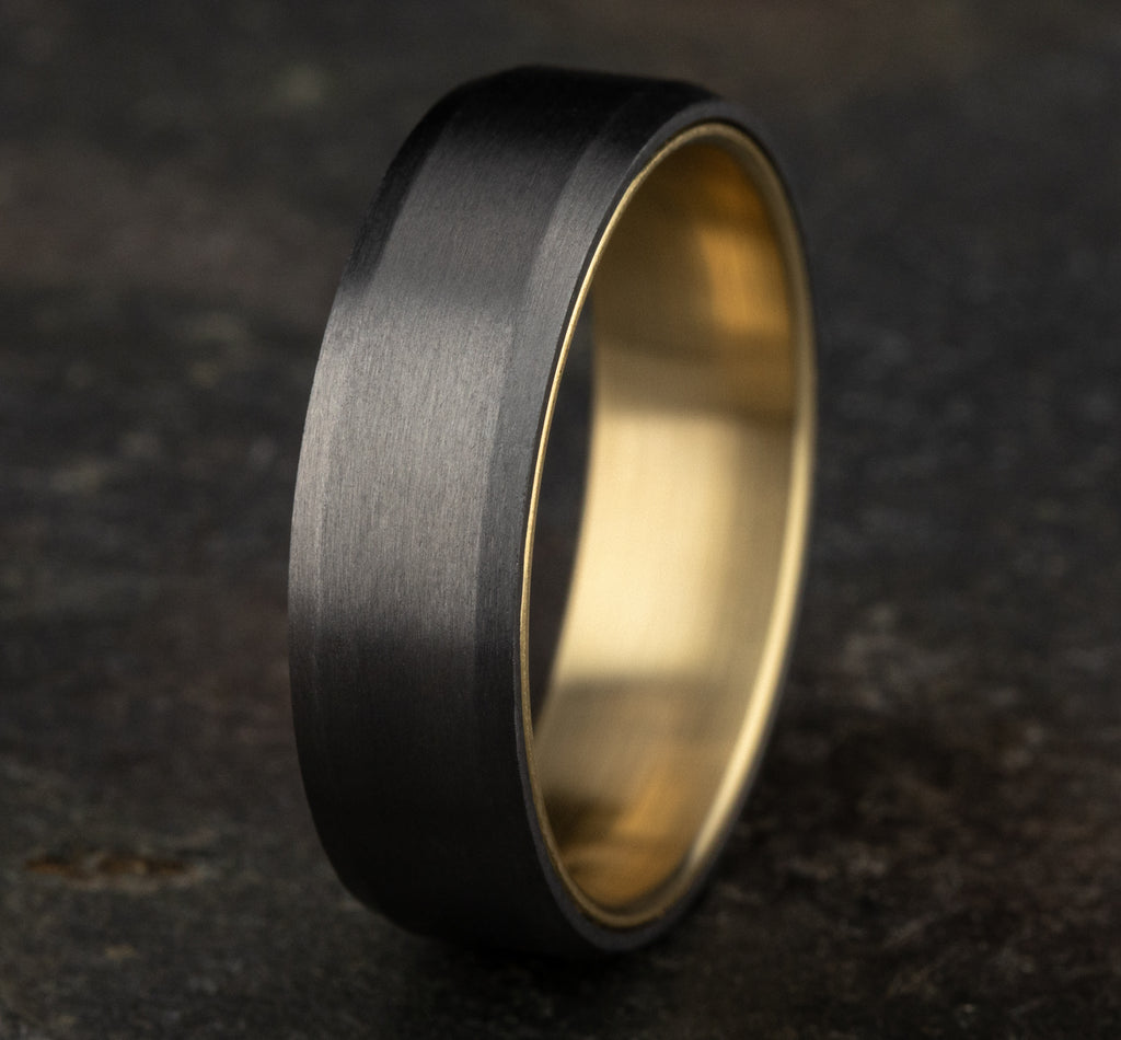 THE NOBLEMAN 6.5mm, Comfort fit, 14K Yellow Gold and Grey Tantalum, Satin finish, slightly beveled edges
