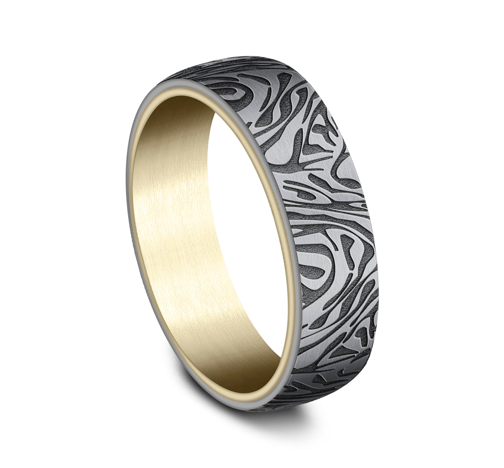 THE IMPERIAL 6.5mm, Comfort fit, 14K Yellow and Grey Tantalum, Faux mokume pattern