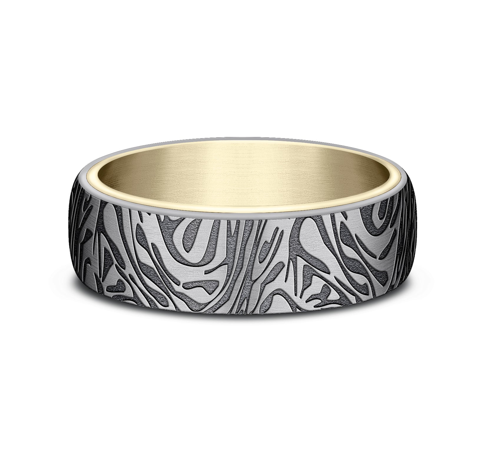 THE IMPERIAL 6.5mm, Comfort fit, 14K Yellow and Grey Tantalum, Faux mokume pattern