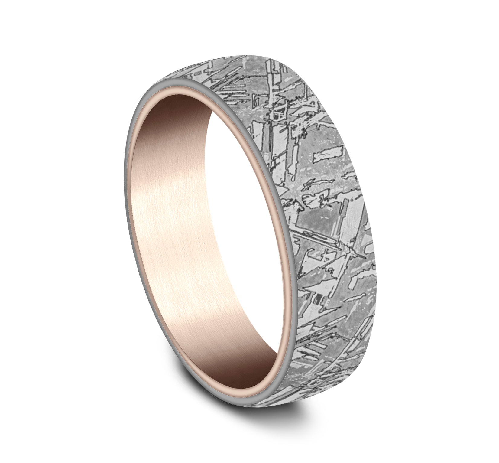 THE DIABLO 6.5mm, Comfort fit, Grey Tantalum and 14K Rose Gold, Meteorite pattern