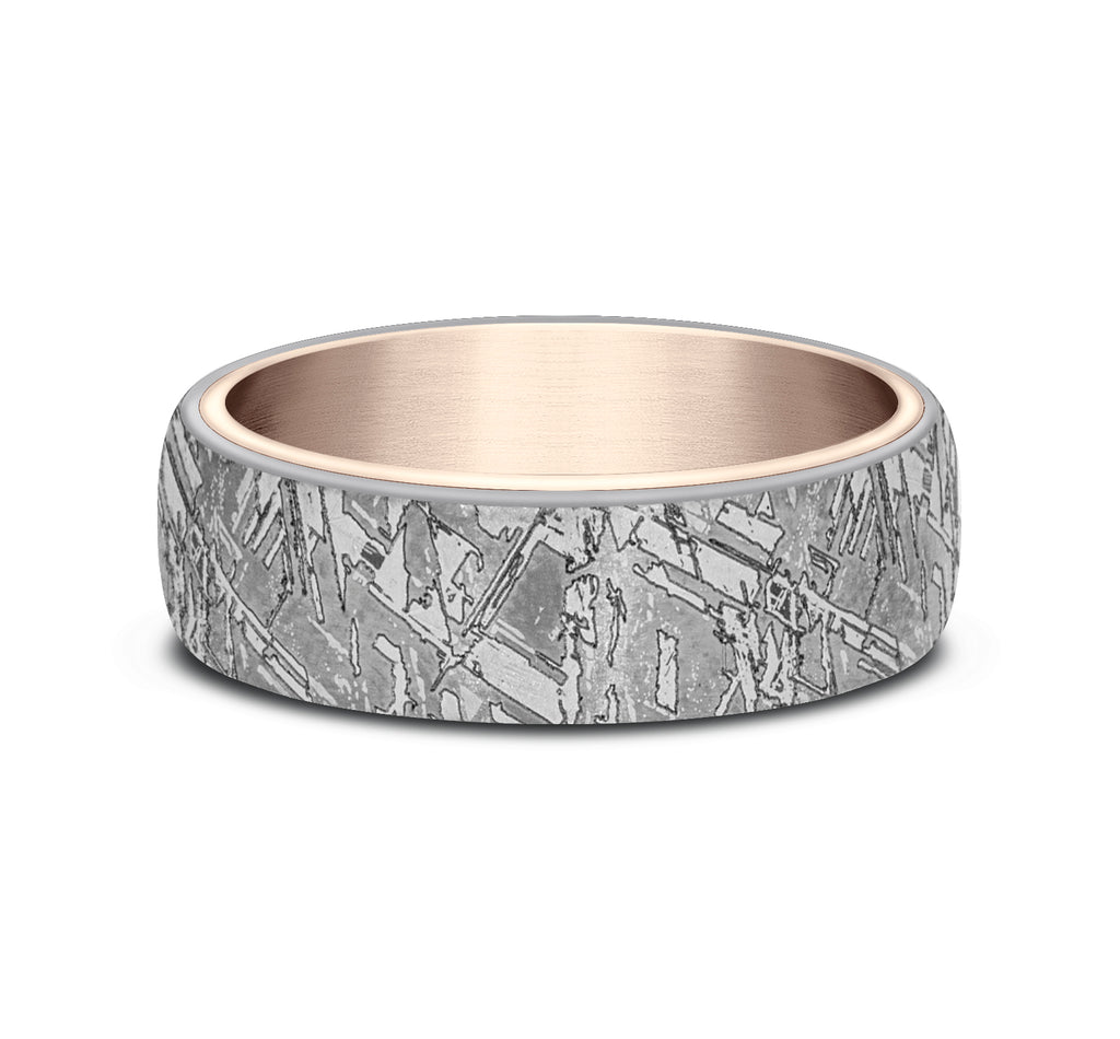 THE DIABLO 6.5mm, Comfort fit, Grey Tantalum and 14K Rose Gold, Meteorite pattern
