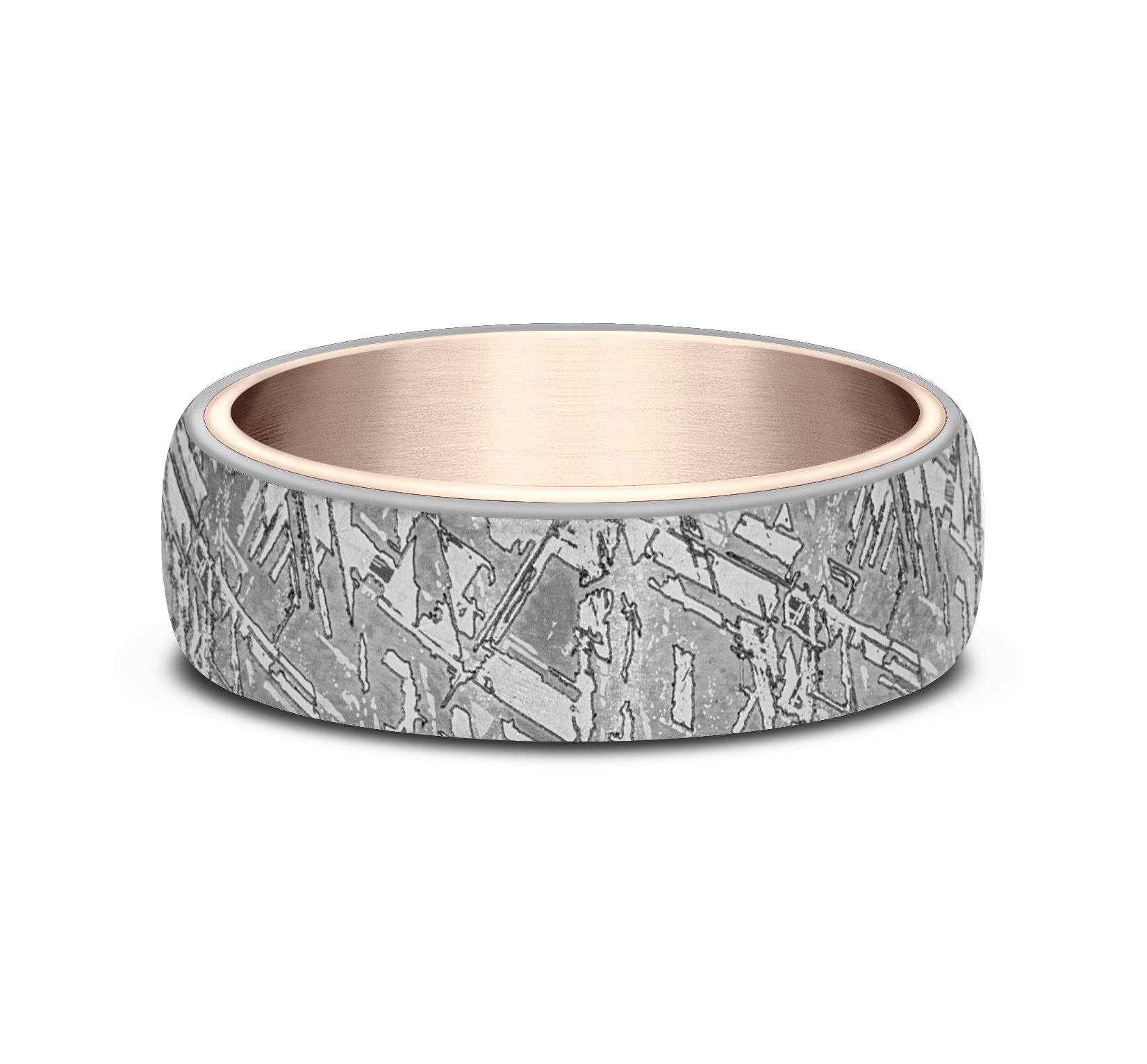 THE DIABLO 6.5mm, Comfort fit, Grey Tantalum and 14K Rose Gold, Meteorite pattern