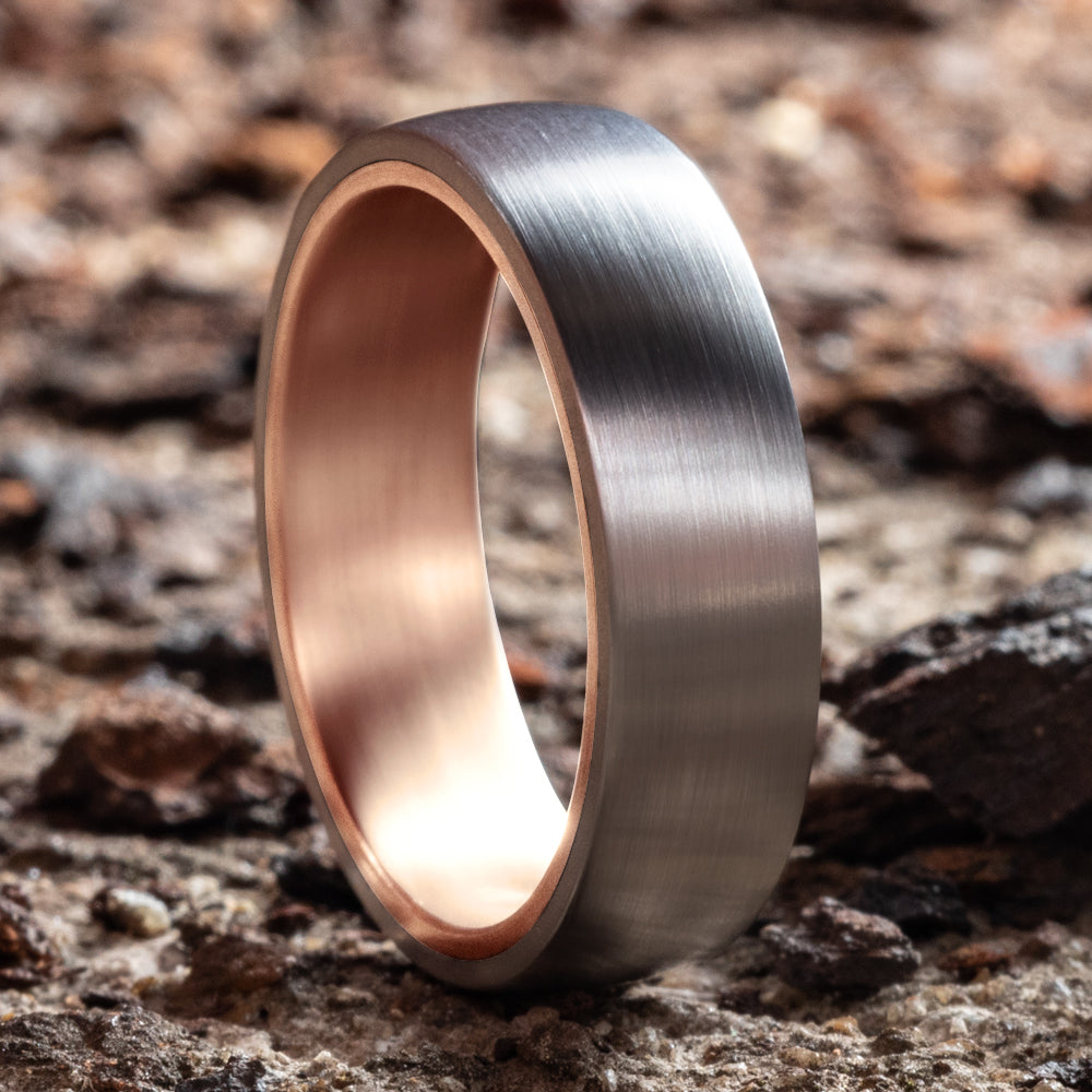 THE BARON 6.5mm, Comfort fit, 14K Rose Gold and Grey Tantalum, Satin finish