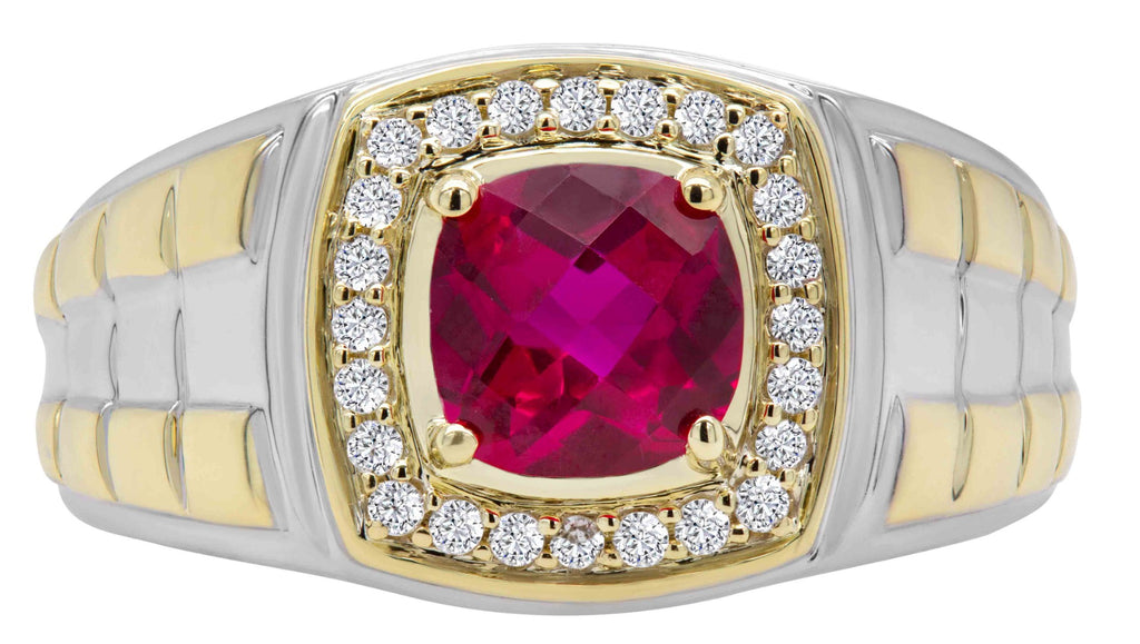 Stainless Steel and Yellow Gold Ruby Men's Ring