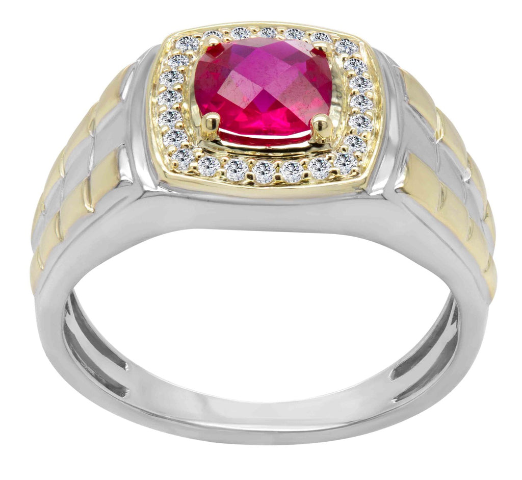 Stainless Steel and Yellow Gold Ruby Men's Ring