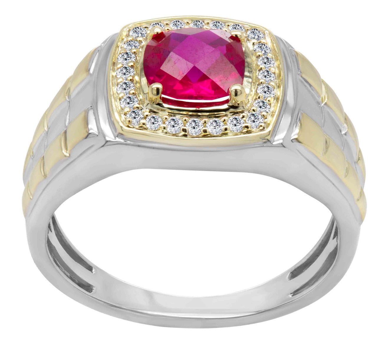 Stainless Steel and Yellow Gold Ruby Men's Ring