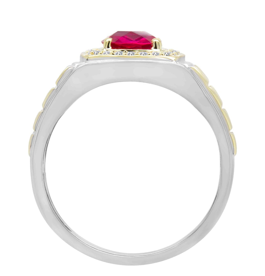 Stainless Steel and Yellow Gold Ruby Men's Ring