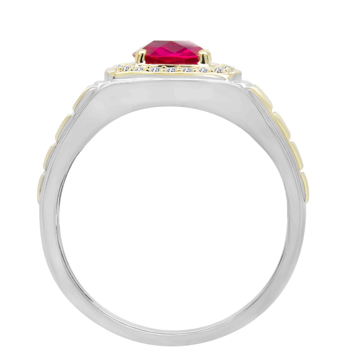 Stainless Steel and Yellow Gold Ruby Men's Ring