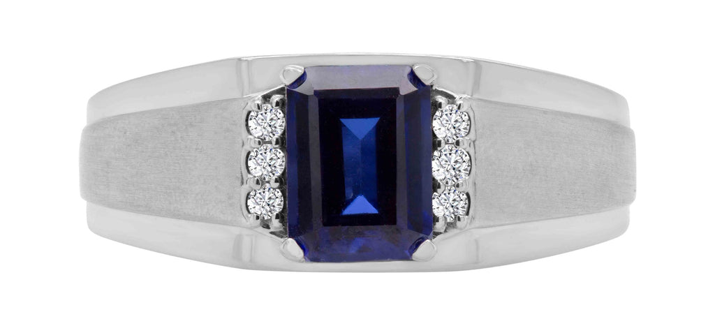 Sterling Silver Created Sapphire And Diamond Men's Ring