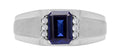 Sterling Silver Created Sapphire And Diamond Men's Ring