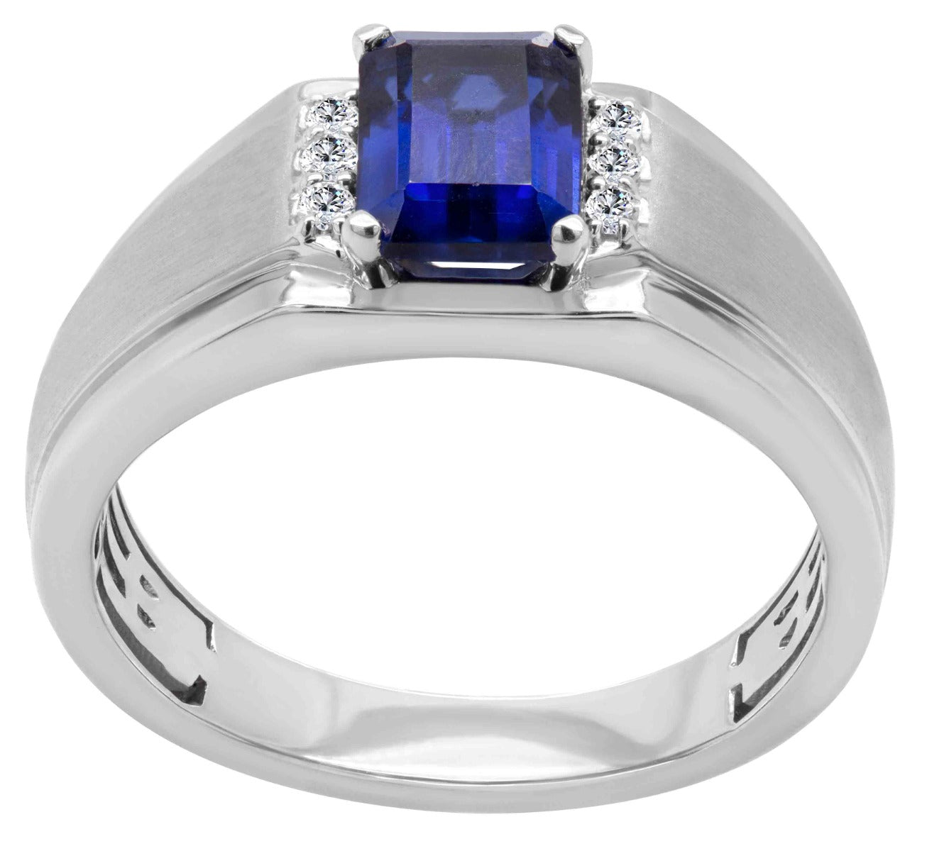 Sterling Silver Created Sapphire And Diamond Men's Ring