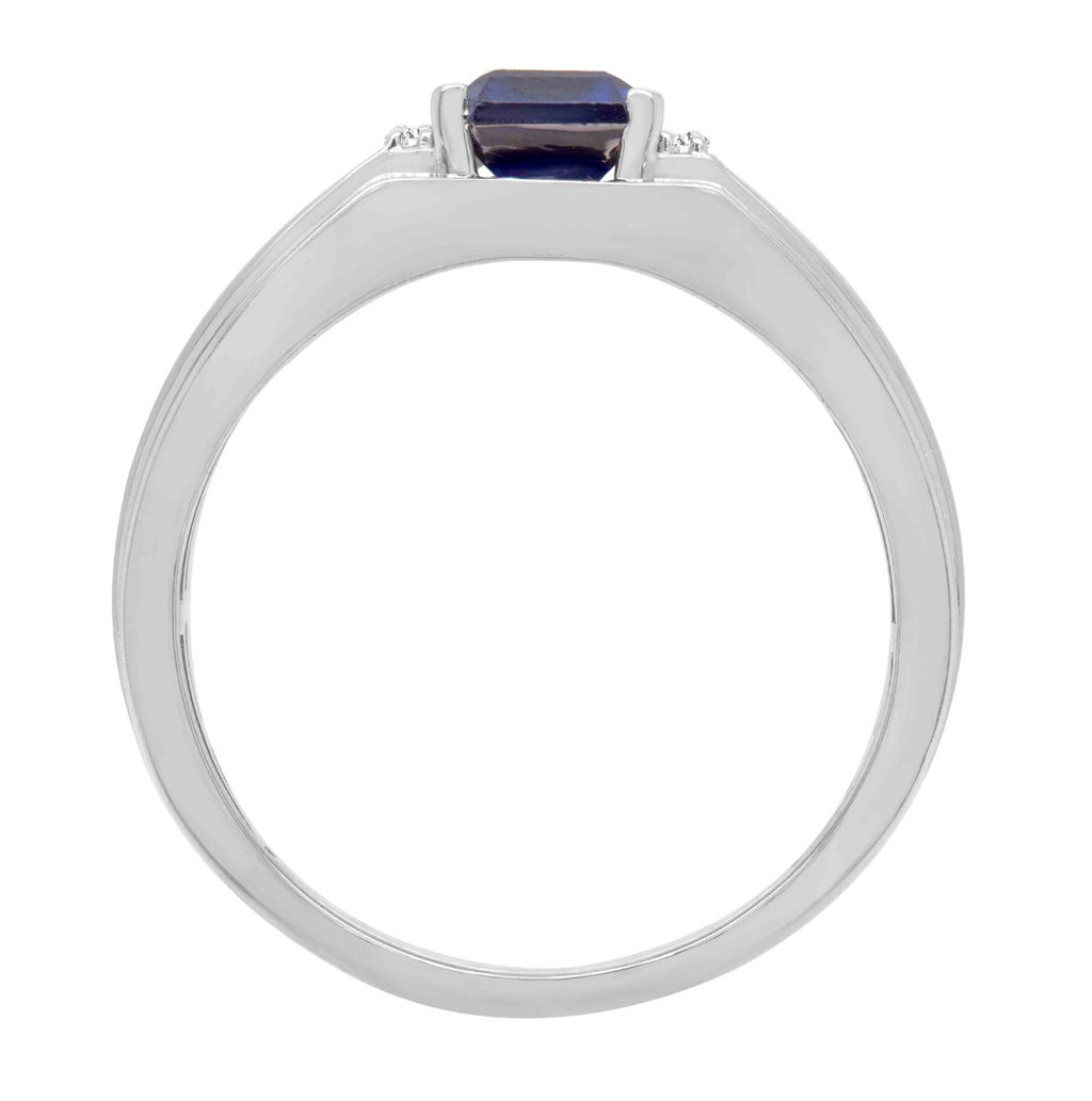 Sterling Silver Created Sapphire And Diamond Men's Ring