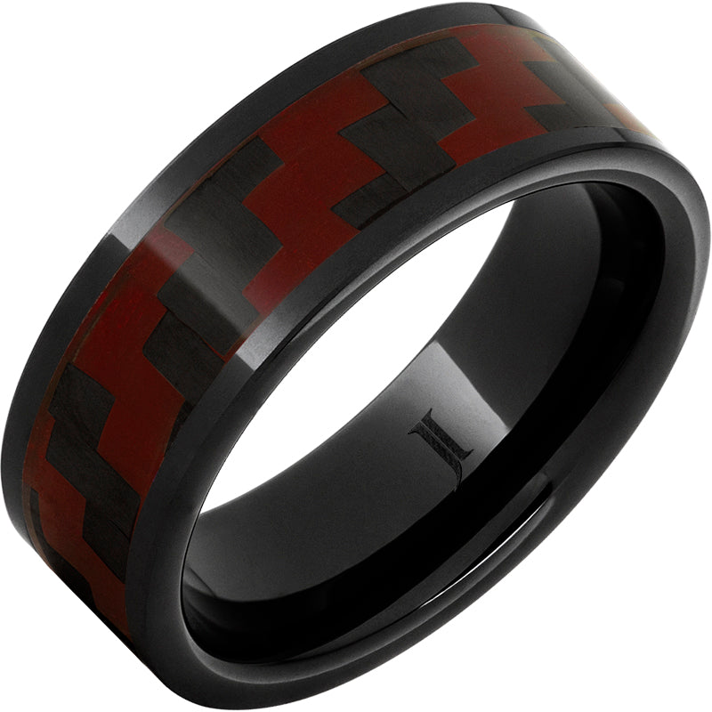 Black Diamond Ceramic Ring with Deep Red Carbon Fiber Inlay