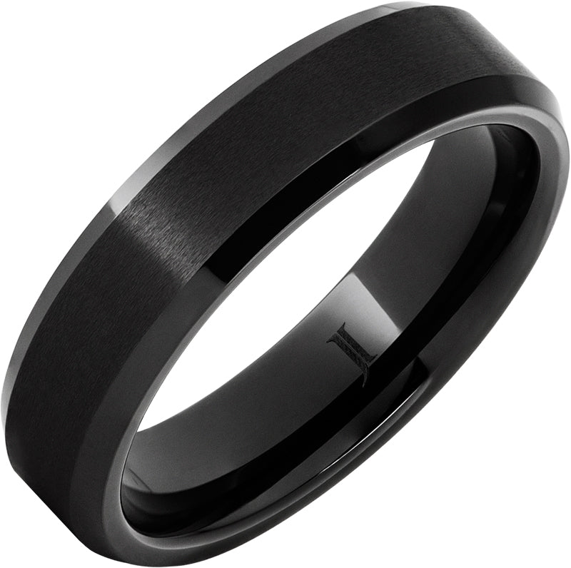 Black Diamond Ceramic Beveled Ring With Satin Center