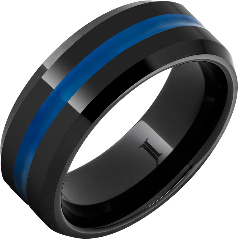 Thin Blue Line - Black Diamond Ceramic Ring