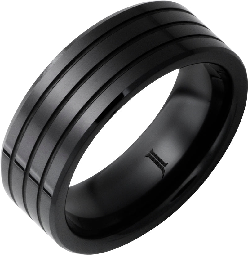 Black Diamond Ceramic Three Groove Ring