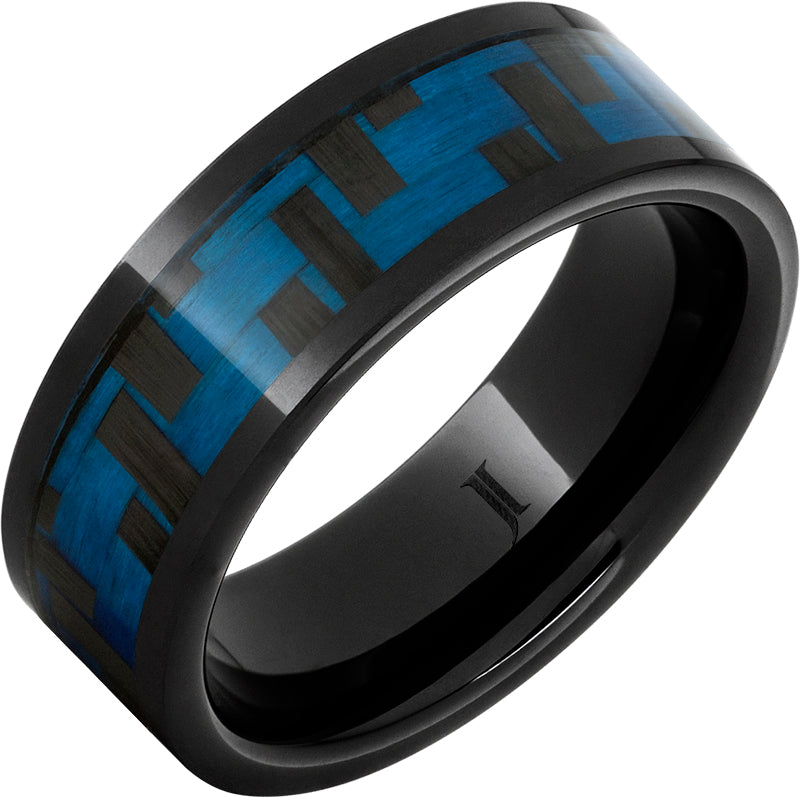 Black Diamond Ceramic Blue Carbon Fiber Inlay Ring