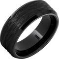 Black Diamond Ceramic Ring with Hand Carved Bark Engraving