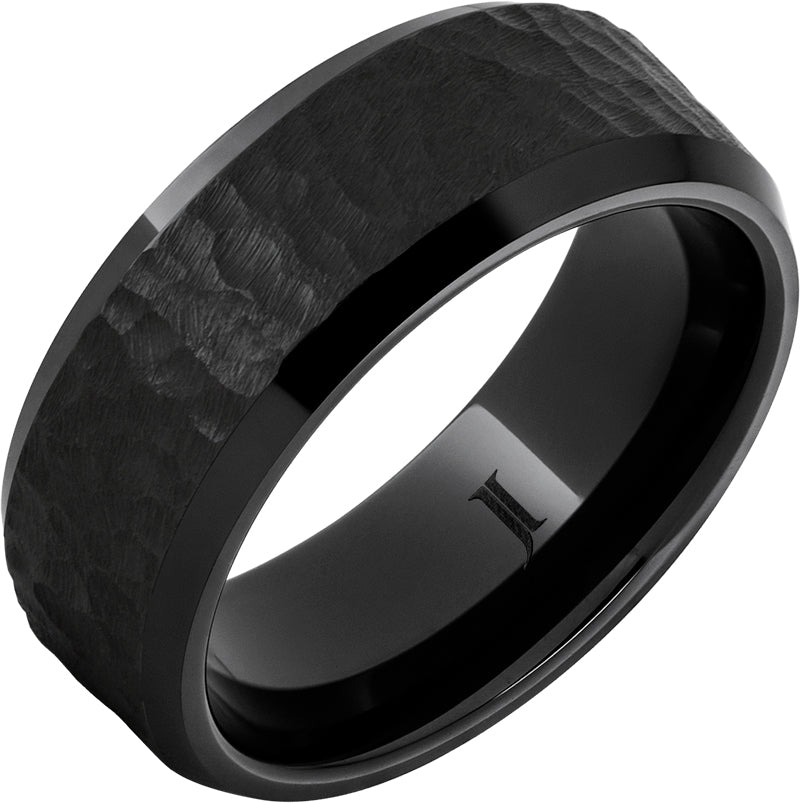 Black Diamond Ceramic Beveled Ring With Moon Crater Finish