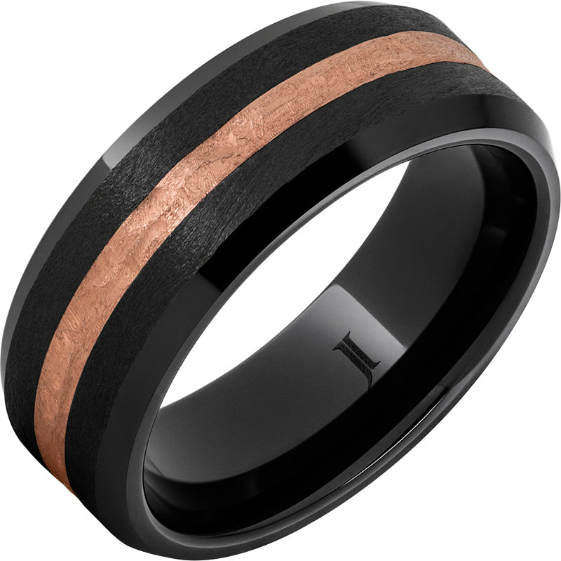 Black Diamond Ceramic Ring with 14k Rose Gold Inlay