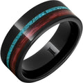 Barrel Aged Black Diamond Ceramic Ring with Cabernet Wood and Turquoise Inlays