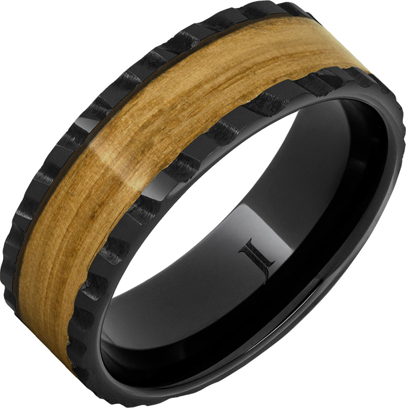 Barrel Aged Black Diamond Ceramic Ring with Chardonnay Wood Inlay