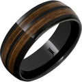 Double Barrel Barrel Aged Black Diamond Ceramic Dome Ring with Bourbon Inlays