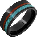 Black Diamond Ceramic Ring with Coral and Turquoise Inlays