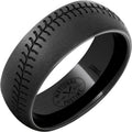 National Pastime Collection Black Diamond Ceramic Domed Baseball Stitch Ring with Stone Finish
