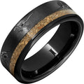 Dinosaur Skeleton Black Diamond Ceramic Ring with Dinosaur Fossil Inlay