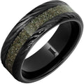 Black Diamond Ceramic Ring with Green Dinosaur Bone Inlay